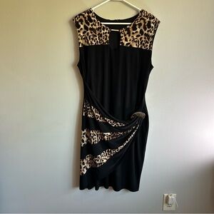 Joseph Ribkoff Black and Leopard Print Midi Dress
